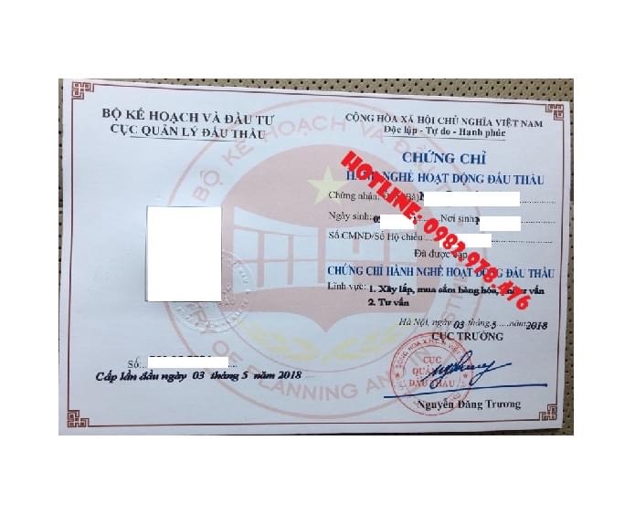CHỨNG CHỈ HÀNH NGHỀ ĐẤU THẦU THEO QUY ĐỊNH CỦA BỘ KẾ HOẠCH ĐẦU TƯ 